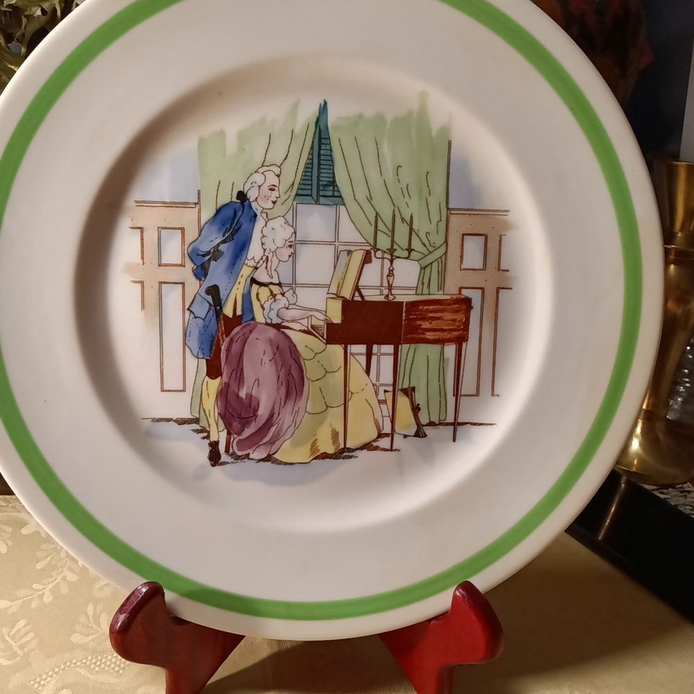 Vintage Decorative Plate with Green Trim